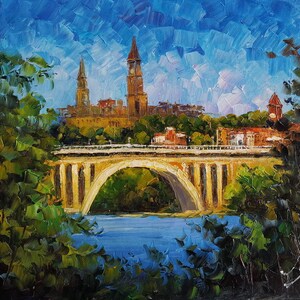 Key Bridge, Georgetown Washington DC-KoKing FORT-k1411-Home Decor Holiday Artwork Texture Painting Dining Wall Art