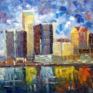 Detroit Skyline, MI-KoKing FORT-k48-Home Decor Holiday Artwork Texture Painting Dining Wall Art