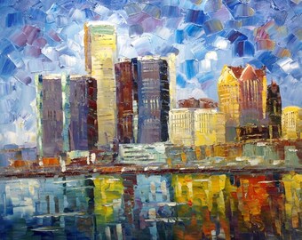 Detroit Skyline, MI-KoKing FORT-k48-Home Decor Holiday Artwork Texture Painting Dining Wall Art