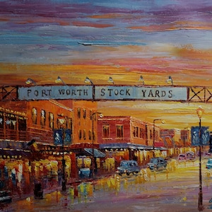 Fort Worth Texas, Stock Yards-KoKing Fort-z582-Home Decor Holiday Artwork Texture Painting Dining Wall Art