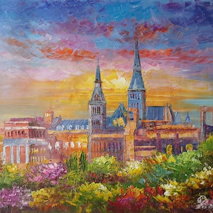 Sunset Main Building , Georgetown University, Washington DC-KoKing FORT-z1169-Home Decor Holiday Artwork Texture Painting Dining Wall Art
