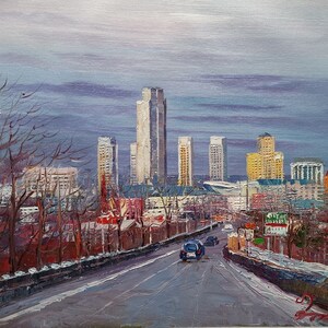 Memorial Bridge entering Springfield，MA-KoKing FORT-z223-Home Decor Holiday Artwork Texture Painting Dining Wall Art