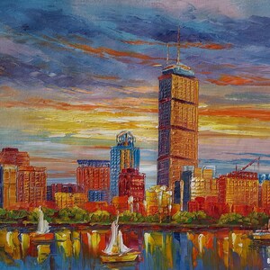Skylines Boston MA-KoKing Fort-z783-Home Decor Holiday Artwork Texture Painting Dining Wall Art