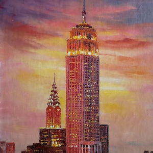 New York Empire and Crysler Building-KoKing FORT-z73-Home Decor Holiday Artwork Texture Painting Dining Wall Art