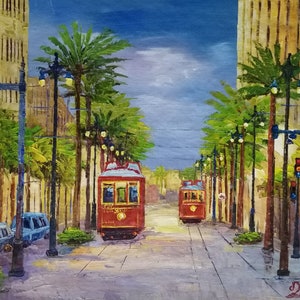Cable Car Canal Street, New Orleans LA-KoKing Fort-J4-Home Decor Holiday Artwork Texture Painting Dining Wall Art