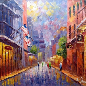 Bourbon Street New Orleans LA-KoKing FORT-k446-Home Decor Holiday Artwork Texture Painting Dining Wall Art
