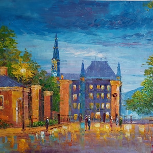 Night Georgetown University, Main Building, Washington DC-KoKing Fort-z1066-Home Decor Holiday Artwork Texture Painting Dining Wall Art