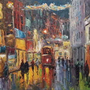 ISTANBUL, TURKE, Main Pedestrian Taksim Istiklal Street-KoKing FORT-G337-Home Decor Holiday Artwork Texture Painting Dining Wall Art