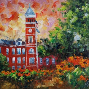 Sunset Tillman Hall in University, Klugh Avenue Clemson, SC-KoKing Fort-K1555-Home Decor Holiday Artwork Texture Painting Dining Wall Art