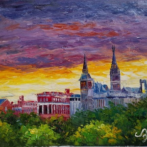 Night, Key Bridge, Georgetown, Washington DC-KoKing FORT-k1422-Home Decor Holiday Artwork Texture Painting Dining Wall Art