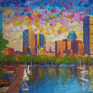 Color Sky, Back Harbor Boston MA-KoKing FORT-z908-Home Decor Holiday Artwork Texture Painting Dining Wall Art