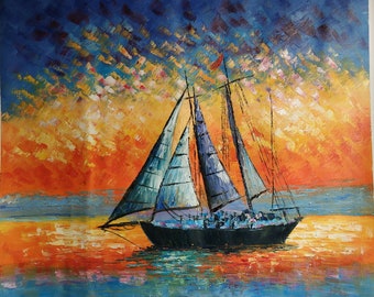 Sailing in Dawn, Key West, Florida-KoKing FORT-x1-Home Decor Holiday Artwork Texture Painting Dining Wall Art