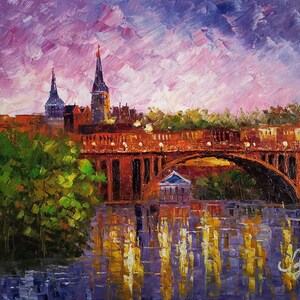 Key Bridge, Georgetown, Washington DC, in The Morning-KoKing FORT-k1387-Home Decor Holiday Artwork Texture Painting Dining Wall Art