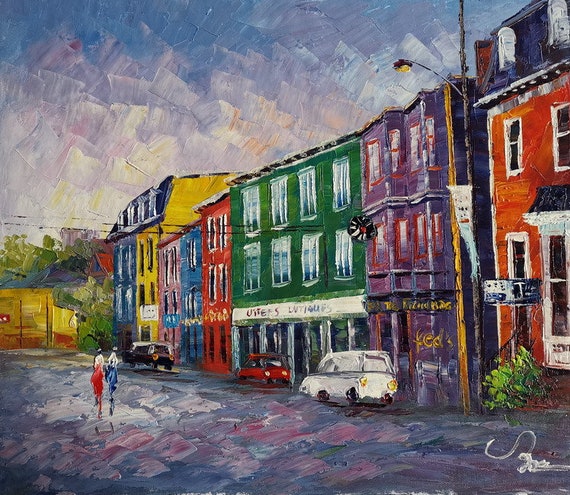 Colorful Duckworth Street, St. John's, Newfoundland Canada-koking  Fort-k1467-home Decor Holiday Artwork Texture Painting Dining Wall Art -   Sweden