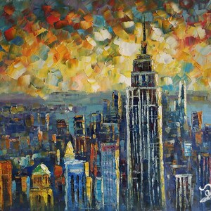 New York City Skyline-KoKing FORT-k530-Home Decor Holiday Artwork Texture Painting Dining Wall Art