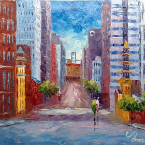 Downtown San Francisco With Bay Bridge-KoKing FORT-k456-Home Decor Holiday Artwork Texture Painting Dining Wall Art