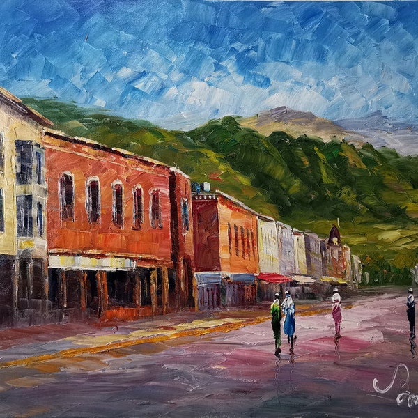 Downtown Historic Street of Telluride in Colorado-KoKing Fort-K941-Home Decor Holiday Artwork Texture Painting Dining Wall Art