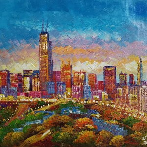 Chicago Skylines-KoKing FORT-z513-Home Decor Holiday Artwork Texture Painting Dining Wall Art