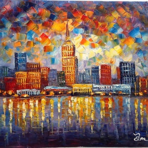 New York City in The Morning-KoKing FORT-k81-Home Decor Holiday Artwork Texture Painting Dining Wall Art