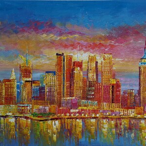 New York City in The Morning-KoKing FORT-z403-Home Decor Holiday Artwork Texture Painting Dining Wall Art