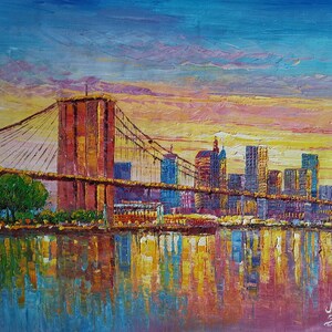 Brooklyn Bridge, New York City-KoKing FORT-z393-Home Decor Holiday Artwork Texture Painting Dining Wall Art