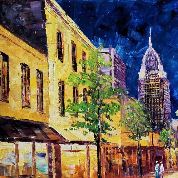 Night Dauphin Street, Downtown Mobile, Alabama-koking Fort-k1487