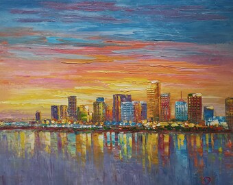 Skylines Miami FL-KoKing FORT-z959-Home Decor Holiday Artwork Texture Painting Dining Wall Art