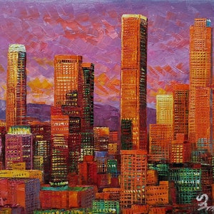 Skyline of Los Angeles-KoKing FORT-z162-Home Decor Holiday Artwork Texture Painting Dining Wall Art