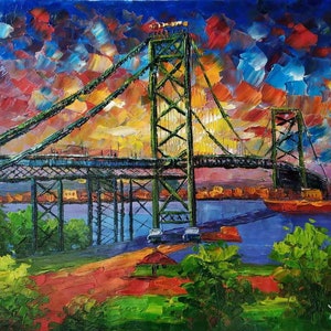 Ambassordor Bridge, Detroit, MI-KoKing FORT-k112-Home Decor Holiday Artwork Texture Painting Dining Wall Art
