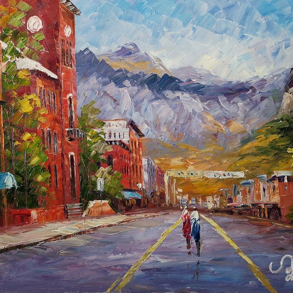 Telluride Colorado, Downtown and Mountain-KoKing Fort-K2069-Home Decor Holiday Artwork Texture Painting Dining Wall Art