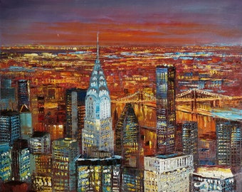 Chrysler Building at Sunset,New York CITY-KoKing FORT-z82-Home Decor Holiday Artwork Texture Painting Dining Wall Art