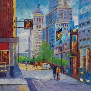 Sixth and Vine Street,  Pittsburgh PA-KoKing FORT-z378-Home Decor Holiday Artwork Texture Painting Dining Wall Art