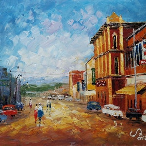 Market Street in Philadelphia PA-KoKing FORT-k1141-Home Decor Holiday Artwork Texture Painting Dining Wall Art