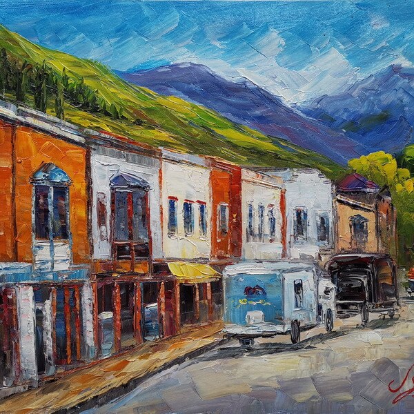 Street View of Telluride in Colorado-KoKing Fort-k1314-Home Decor Holiday Artwork Texture Painting Dining Wall Art