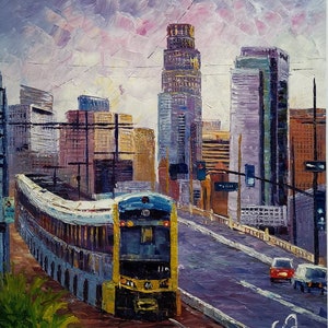 Los Angeles Trein van 1st Street Bridge-KoKing Fort-k1366-Home Decor Holiday Artwork Textuur Schilderij Dineren Wall Art