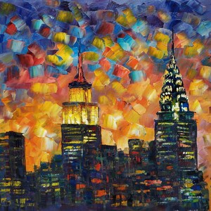 New York Empire State and Crysler-KoKing FORT-k542-Home Decor Holiday Artwork Texture Painting Dining Wall Art