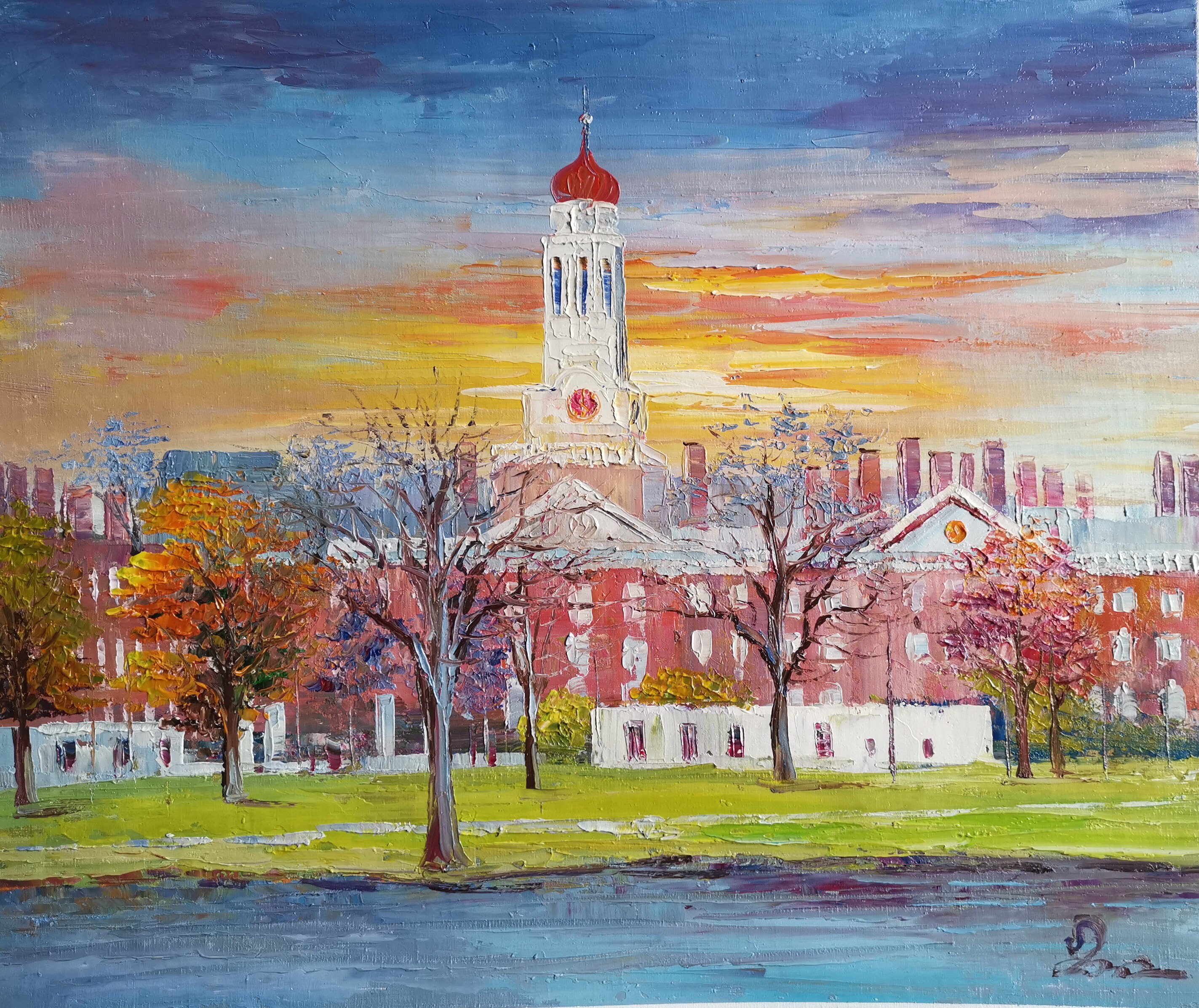 River, Harvard University Red Dome-KoKing FORT-z1086-Home Decor Holiday Artwork Texture Painting Dining Wall Art