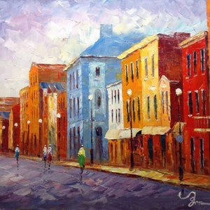 Buildings Along a Road, M street, Georgetown, Washington DC-KoKing FORT-k388-Home Decor Holiday Artwork Texture Painting Dining Wall Art