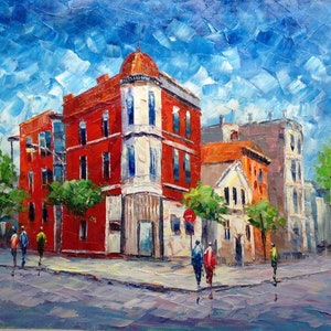 Pilsen Historic District, W 21st PI & Ashland, Chicago IL-KoKing FORT-k248-Home Decor Holiday Artwork Texture Painting Dining Wall Art