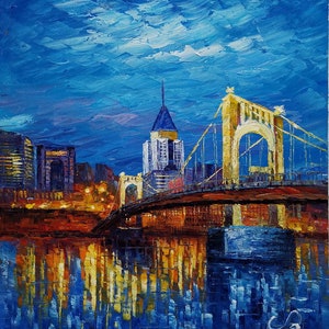 Roberto Clemente Bridge, Pittsburgh-KoKing Fort-k1353-Home Decor Holiday Artwork Texture Painting Dining Wall Art