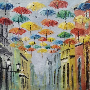 Colorful Umbrellas, in San Juan Puerto Rico-KoKing FORT-G188-Home Decor Holiday Artwork Texture Painting Dining Wall Art