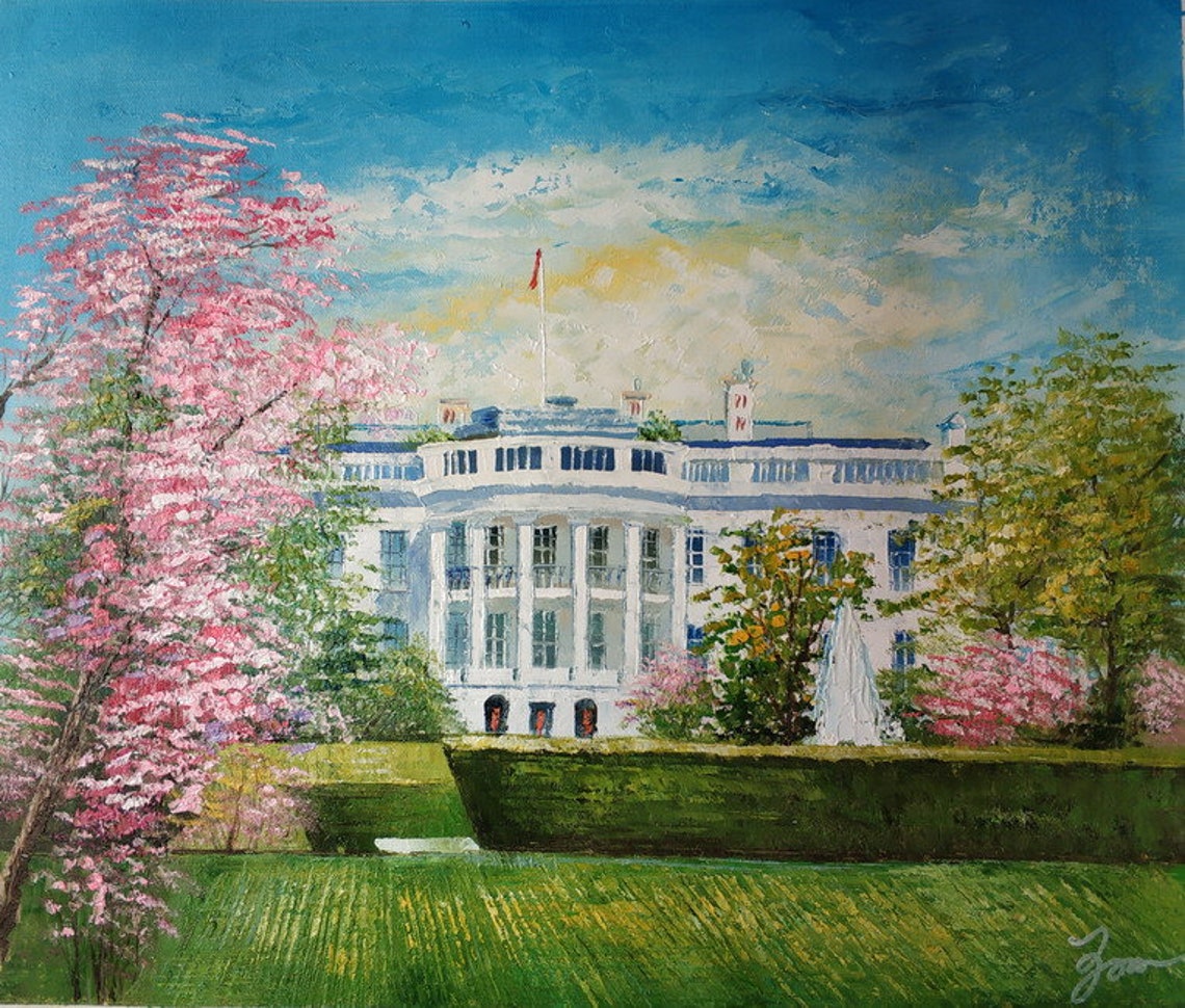 White House With Cherry Blossomskoking Fortx27home Decor Etsy UK