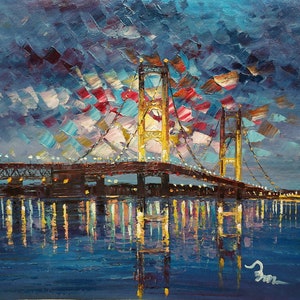 Bridge at Night, Mackanic Island Michigan-KoKing FORT-z24-Home Decor Holiday Artwork Texture Painting Dining Wall Art