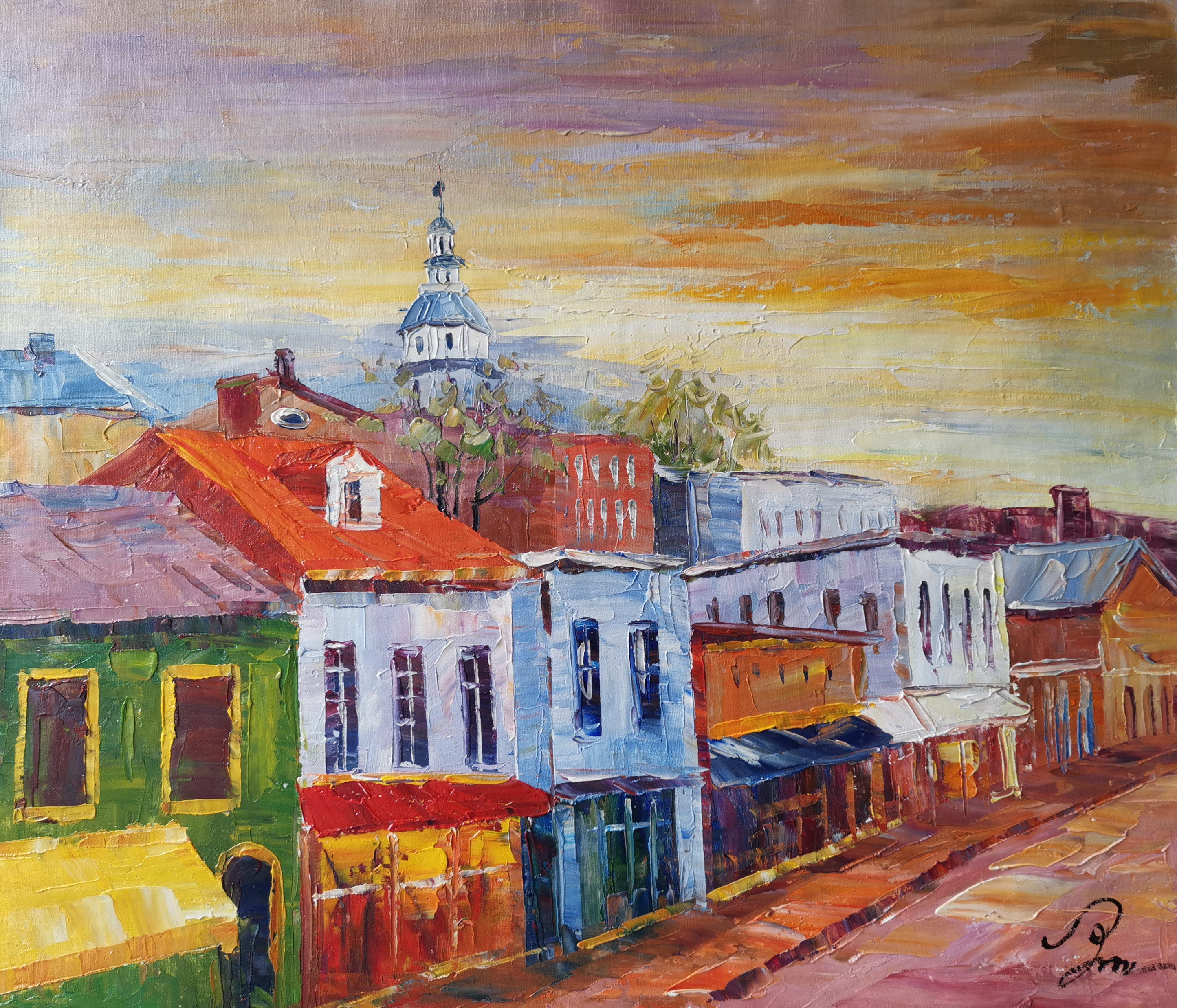 Sunset Annapolis Maryland-KoKing FORT-k1974-Home Decor Holiday Artwork Texture Painting Dining Wall Art
