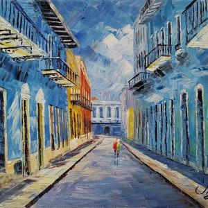 Strada a San Juan Puerto Rico, Il centro storico-KoKing FORT-k1529-Home Decor Holiday Artwork Texture Pittura Dining Wall Art