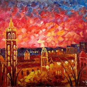 Kansas City Plaza Lights-KoKing FORT-k296-Home Decor Holiday Artwork Texture Painting Dining Wall Art