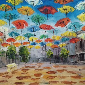Colorful Umbrellas Torrox Pueblo, Costa del Sol in Spain-KoKing FORT-G216-Home Decor Holiday Artwork Texture Painting Dining Wall Art