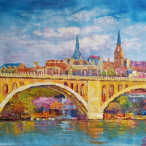 Key Bridge, Georgetown, Washington DC-KoKing Fort-z1098-Home Decor Holiday Artwork Texture Painting Dining Wall Art