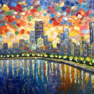 Skyline Chicago-KoKing FORT-k66-Home Decor Holiday Artwork Texture Painting Dining Wall Art