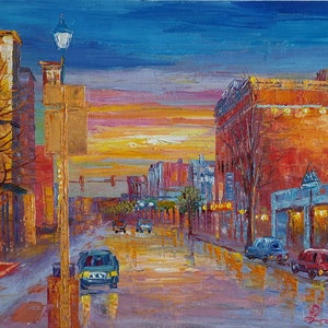 Downtown Willimantic Connecticut , Main ST Center-KoKing FORT-z830-Home Decor Holiday Artwork Texture Painting Dining Wall Art